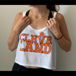 White Cleveland Basketball White Crop Tank